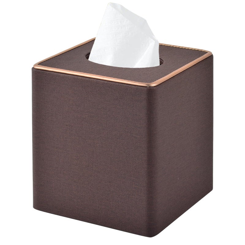 RHCSZ Linen Square Tissue Box Cover Cube Tissue Box Holder-Excellent Rosegold Leather Decoration Table Napkin Case Dispenser Facial Tissues Organizer with Magnetic Bottom for Home Office Car(Coffee) - Image 1
